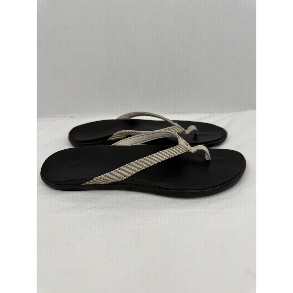 Olukai Ho'opio Sandal Flip Flop Womens Size 11 Black Grey Striped - Picture 7 of 8